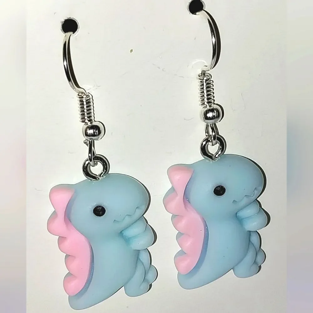 Blue Super cute Retro Dinosaur Earrings For Kids And Adults